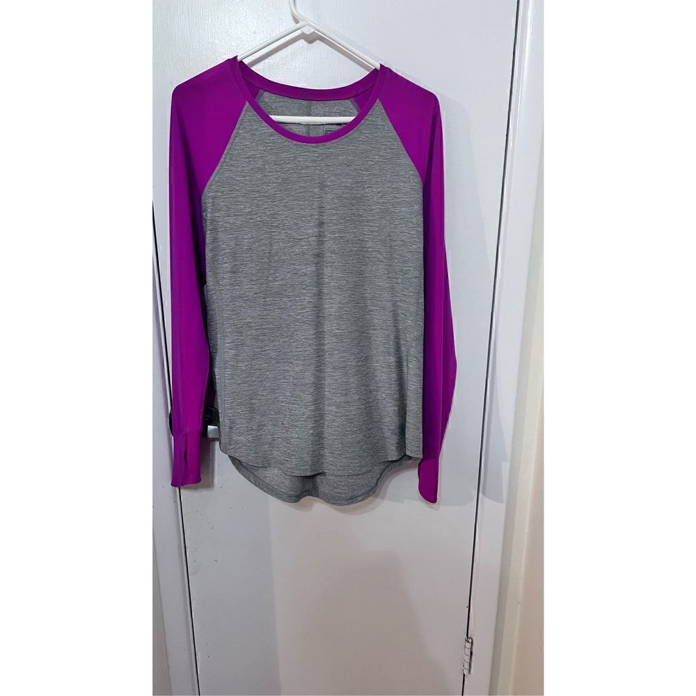 NORTHFACE WOMENS LONG SLEEVE ATHLETIC TOP THUMB HOLES GRAY PINK SZ L